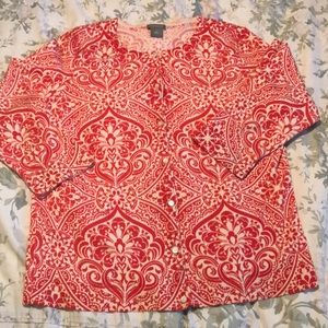 Ann Taylor quarter sleeve Cardigan Red/Cream